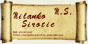 Milanko Sirotić vizit kartica